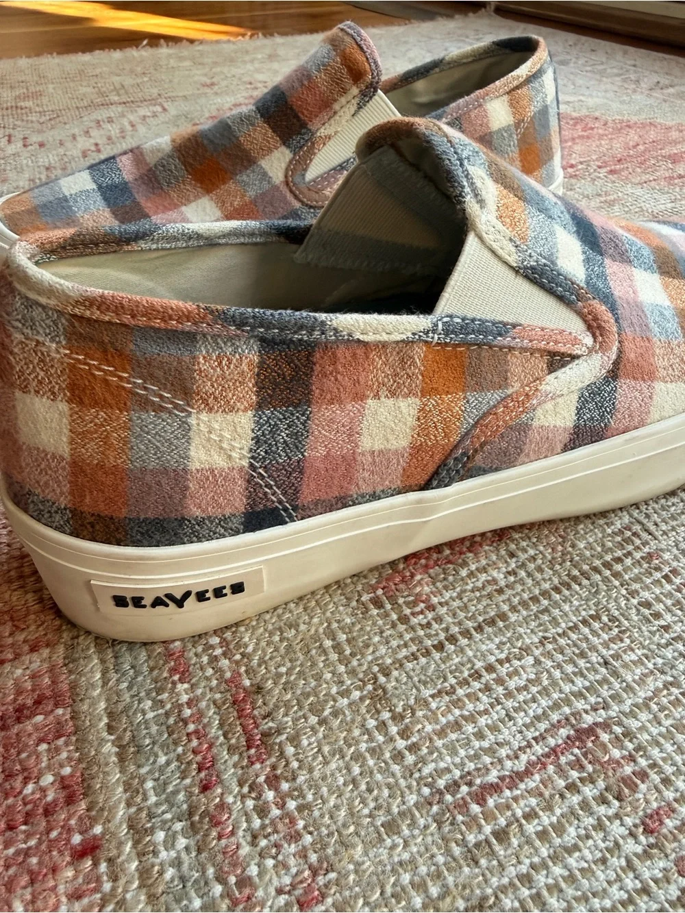 SeaVees Baja Slip-On Plaid Womens flannel platform  Sneakers Chai plaid